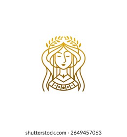 queen cleopatra logo with beautiful and charming face, line style