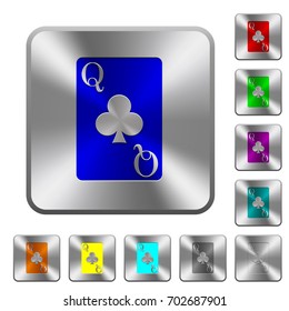 Queen of clubs card engraved icons on rounded square glossy steel buttons