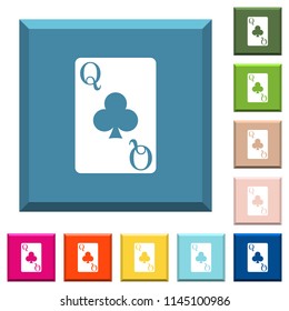 Queen of clubs card white icons on edged square buttons in various trendy colors