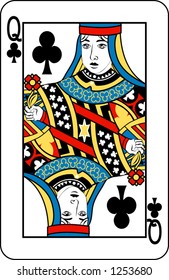 Queen of clubs from deck of playing cards, rest of deck available.