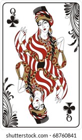 Queen of clubs from deck of playing cards, rest of deck available.