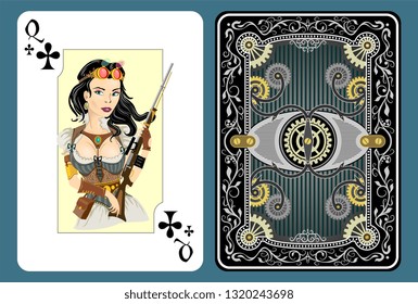 queen clubs playing card character games symbol ornamental steampunk