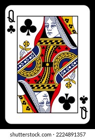 Queen of Clubs playing card - Classic design.