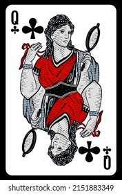 Queen of Clubs playing card - Greece original design.