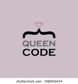 Queen Code Logo Concept. programing company logo vector illustration coding Language