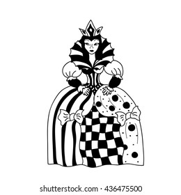 Queen Coloring page chess figurine isolated on white