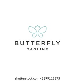 Queen crown butterfly with line art style logo design template
