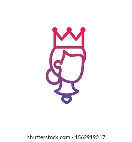 queen with crown fantasy line gradient icon vector illustration