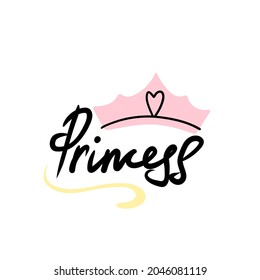 Queen crown. Hand drawn cartoon cute kids print or poster, nursery or t-shirt design element, baby girl, luxury royal symbol vector isolated illustration