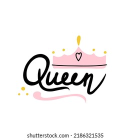 Corona de reina. Dibujo manual dibujos animados lindo niños imprimir o afiche, elemento de diseño de guardería o camiseta, niña, símbolo real de lujo vector ilustración aislada