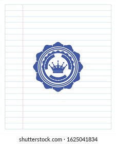 queen crown icon blue ink pen emblem. Vector Illustration. Detailed.