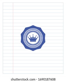 queen crown icon blue ink pen emblem. Vector Illustration. Detailed.