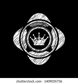 queen crown icon drawn chalk emblem, retro style, chalk or chalkboard texture