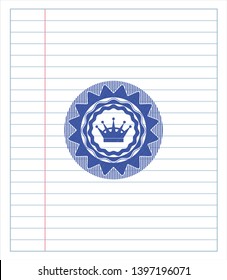 queen crown icon emblem drawn with pen. Blue ink. Vector Illustration. Detailed.
