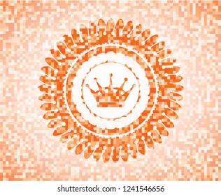 queen crown icon inside abstract orange mosaic emblem with background