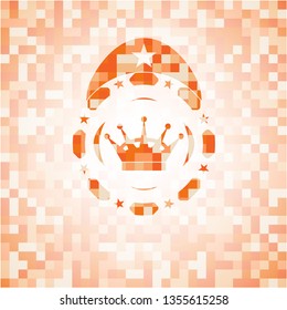 queen crown icon inside abstract orange mosaic emblem