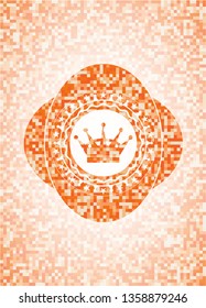 queen crown icon inside abstract orange mosaic emblem with background