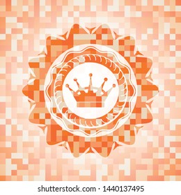 queen crown icon inside abstract orange mosaic emblem with background