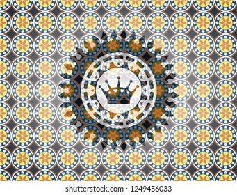 queen crown icon inside arabesque style emblem. arabic decoration.