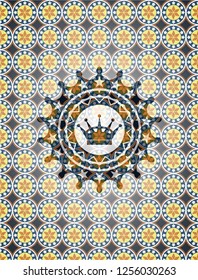 queen crown icon inside arabesque badge background. arabic decoration.