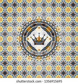 queen crown icon inside arabesque emblem. arabic decoration.