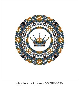 queen crown icon inside arabesque emblem background. arabic decoration.