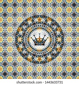 queen crown icon inside arabesque badge background. arabic decoration.