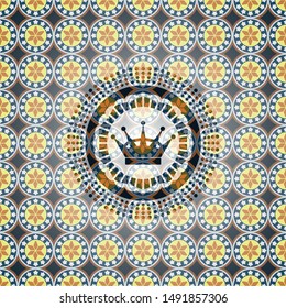 queen crown icon inside arabesque style emblem. arabic decoration.
