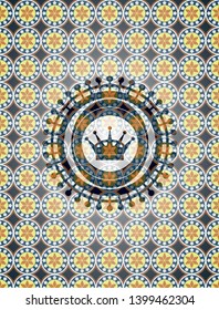 queen crown icon inside arabic emblem. Arabesque decoration.