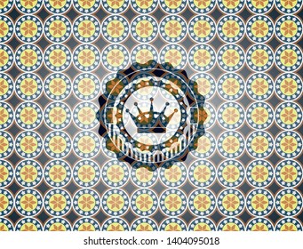 queen crown icon inside arabic badge. Arabesque decoration.