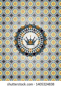 queen crown icon inside arabic badge. Arabesque decoration.