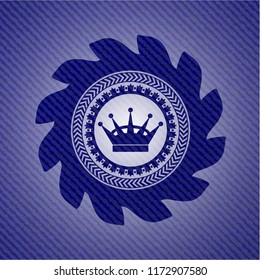 queen crown icon inside badge with jean texture