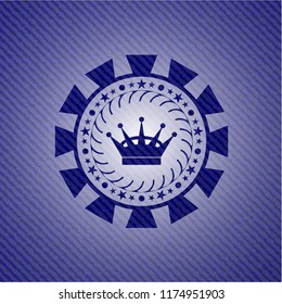 queen crown icon inside badge with jean texture