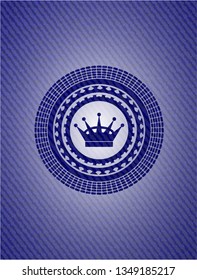 queen crown icon inside badge with denim texture
