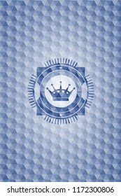 queen crown icon inside blue badge with geometric pattern background.