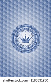 queen crown icon inside blue emblem with geometric pattern.