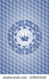 queen crown icon inside blue badge with geometric background.