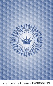 queen crown icon inside blue badge with geometric pattern.