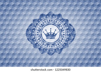 queen crown icon inside blue polygonal emblem.