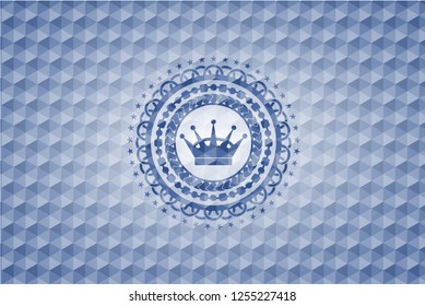 queen crown icon inside blue hexagon emblem.