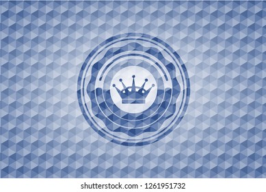 queen crown icon inside blue polygonal emblem.