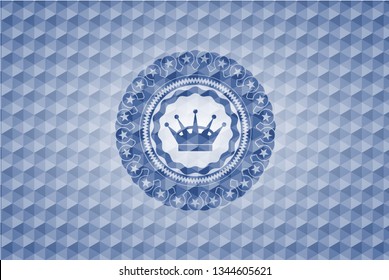queen crown icon inside blue badge with geometric background.