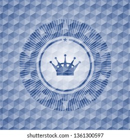 queen crown icon inside blue emblem with geometric pattern.