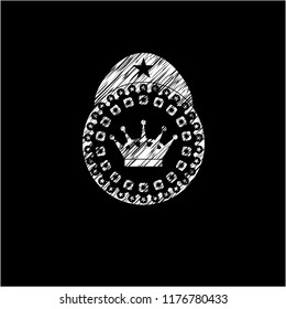 queen crown icon inside chalkboard emblem on black board
