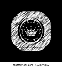 queen crown icon inside chalkboard emblem on black board