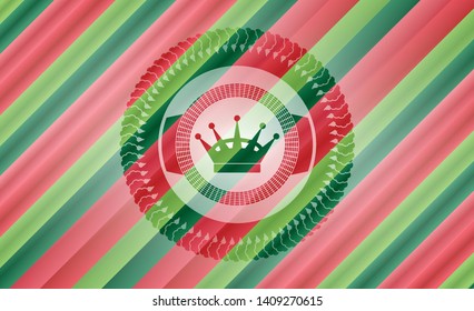 queen crown icon inside christmas colors style emblem.