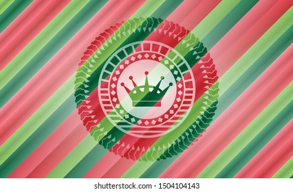 queen crown icon inside christmas emblem background.