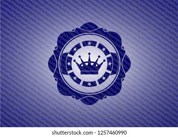 queen crown icon inside emblem with denim high quality background