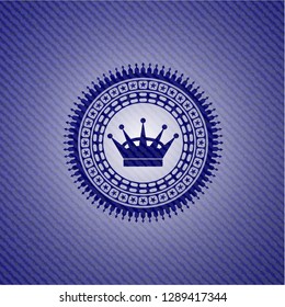 queen crown icon inside emblem with denim texture
