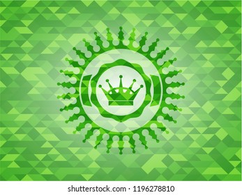 queen crown icon inside green emblem with mosaic background